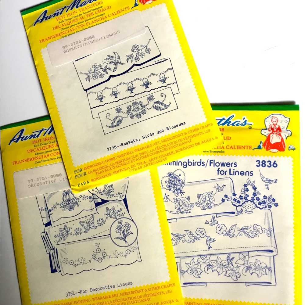 Aunt Martha’s collection of iron on transfer patterns for embroidery work.